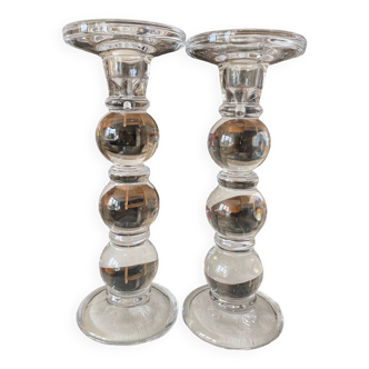 Pair of glass candle holders