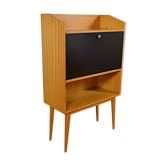 Secrétaire vintage en acajou blond & pieds compas 1960