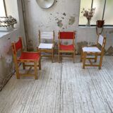Set of 4 80s colored pine chairs