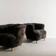 Pair of Swedish Curved Mid Century Modern Armchairs in Dark Sheepskin 1940s