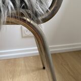 Vintage chair, gray long-haired synthetic fur