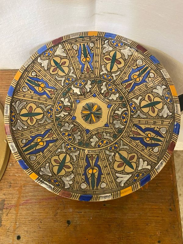 Paire De Plat Ancien SAFI Terre Cuite Émaillée Marocain Années 50 Vint