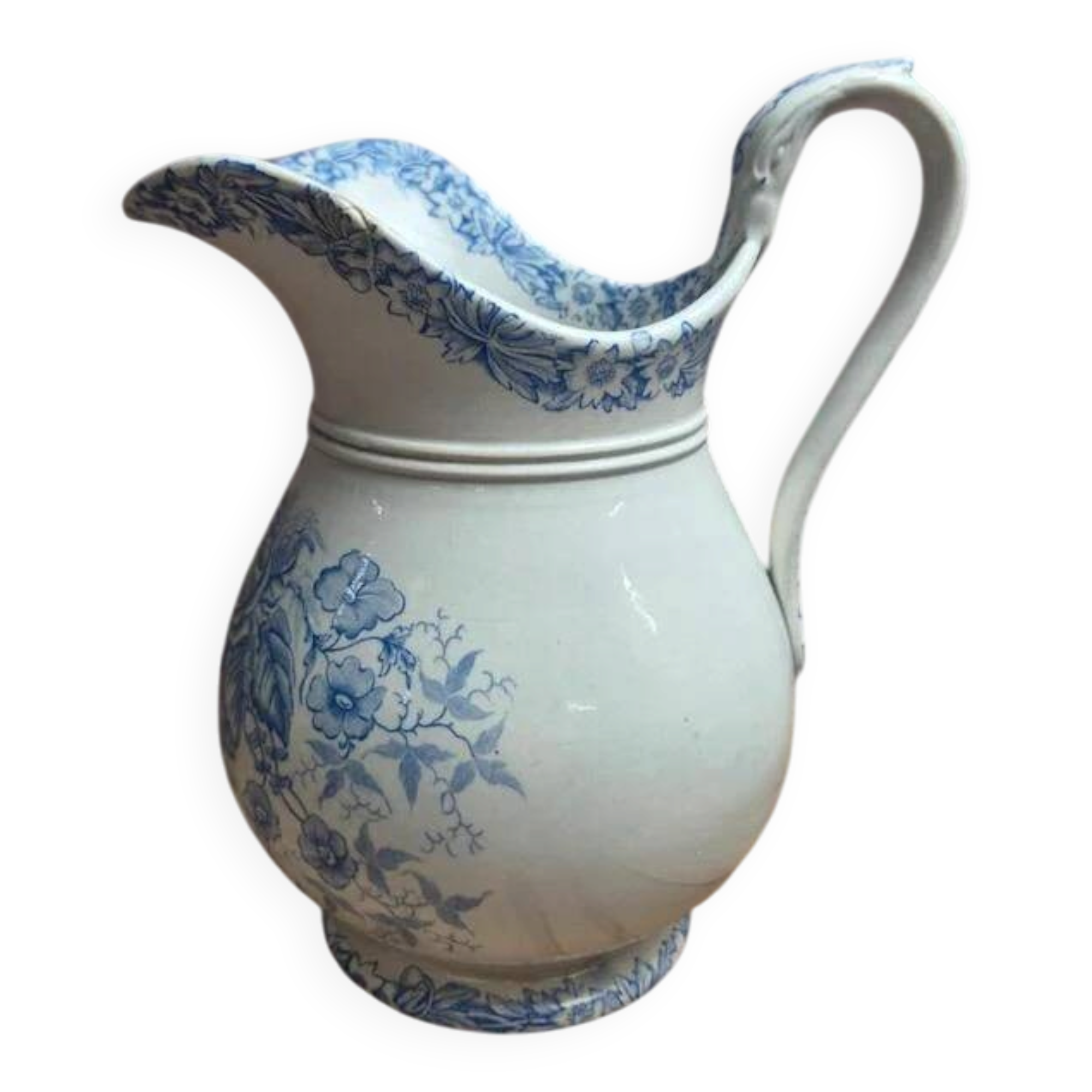 Antique brocade by Jules Vieillard Bordeaux blue & white – Ironstone, floral decoration – 19th century