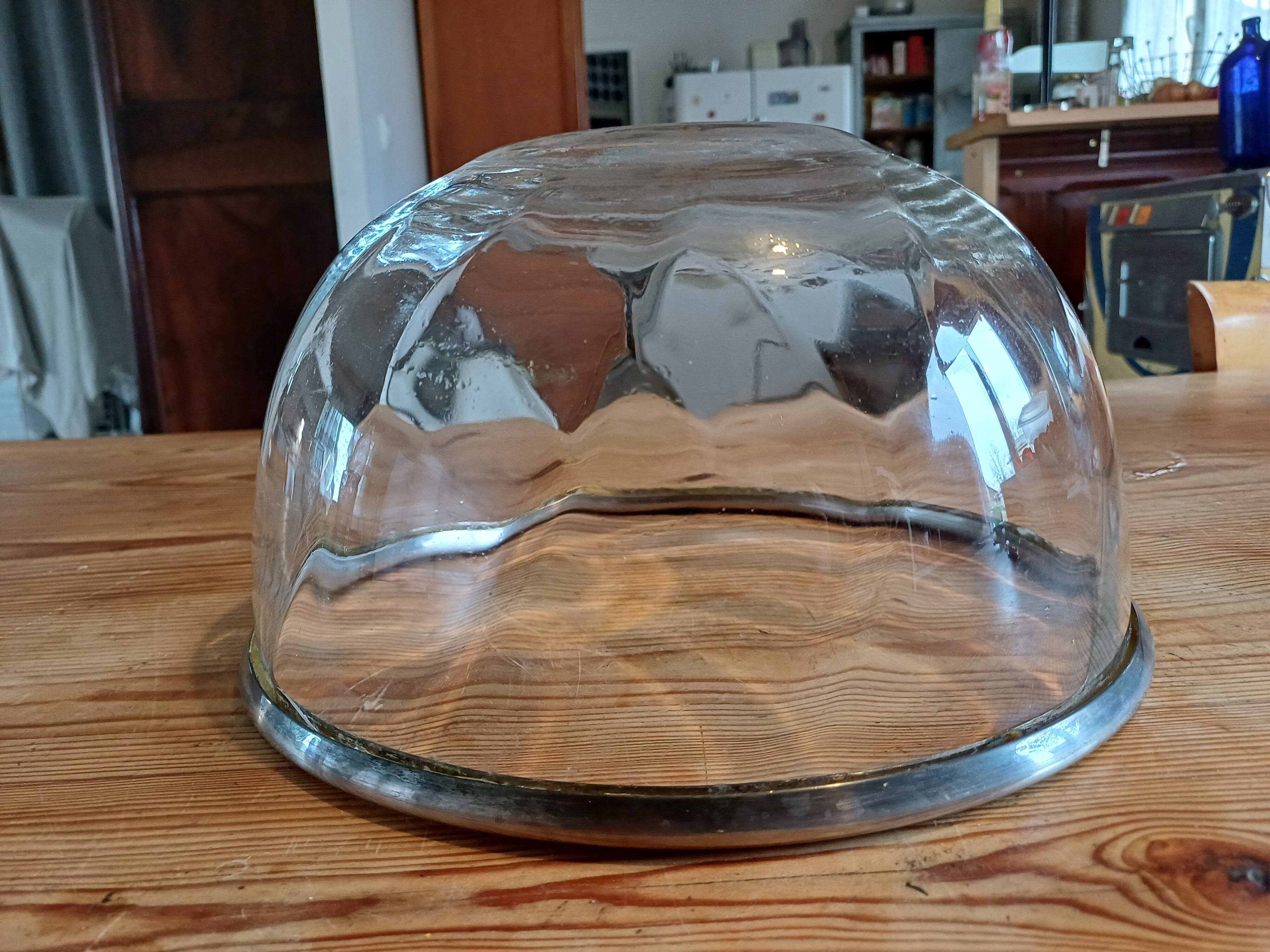 Saladier verre et métal argenté