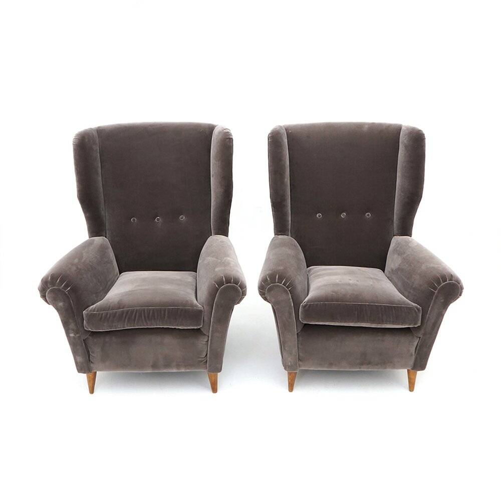 Set of grey velvet armchairs, 1950s.