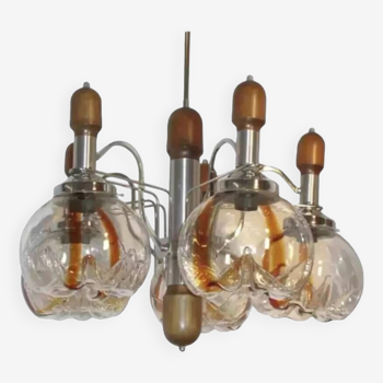 Murano glass chandelier in wood and chrome for Mazzega 60/70