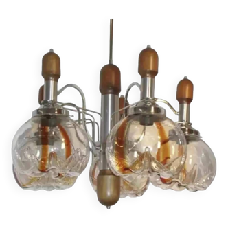 Murano glass chandelier in wood and chrome for Mazzega 60/70