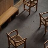 Set of 8 Danish dining chairs in pine and woven paper cord, Tage Poulsen, 1970s.