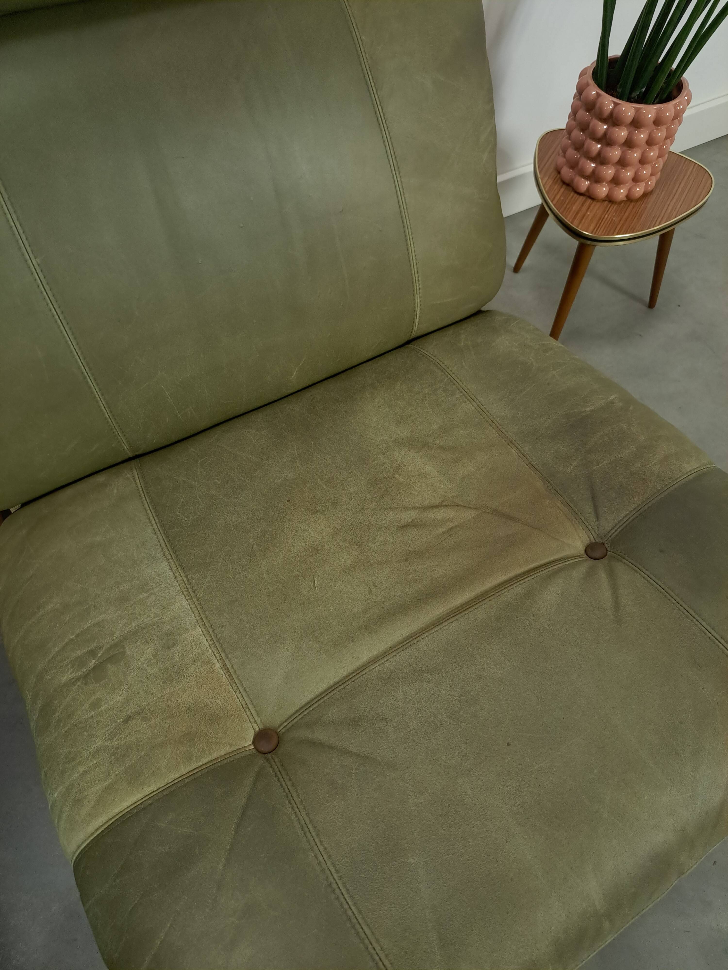 Green leather and oak wood armchair