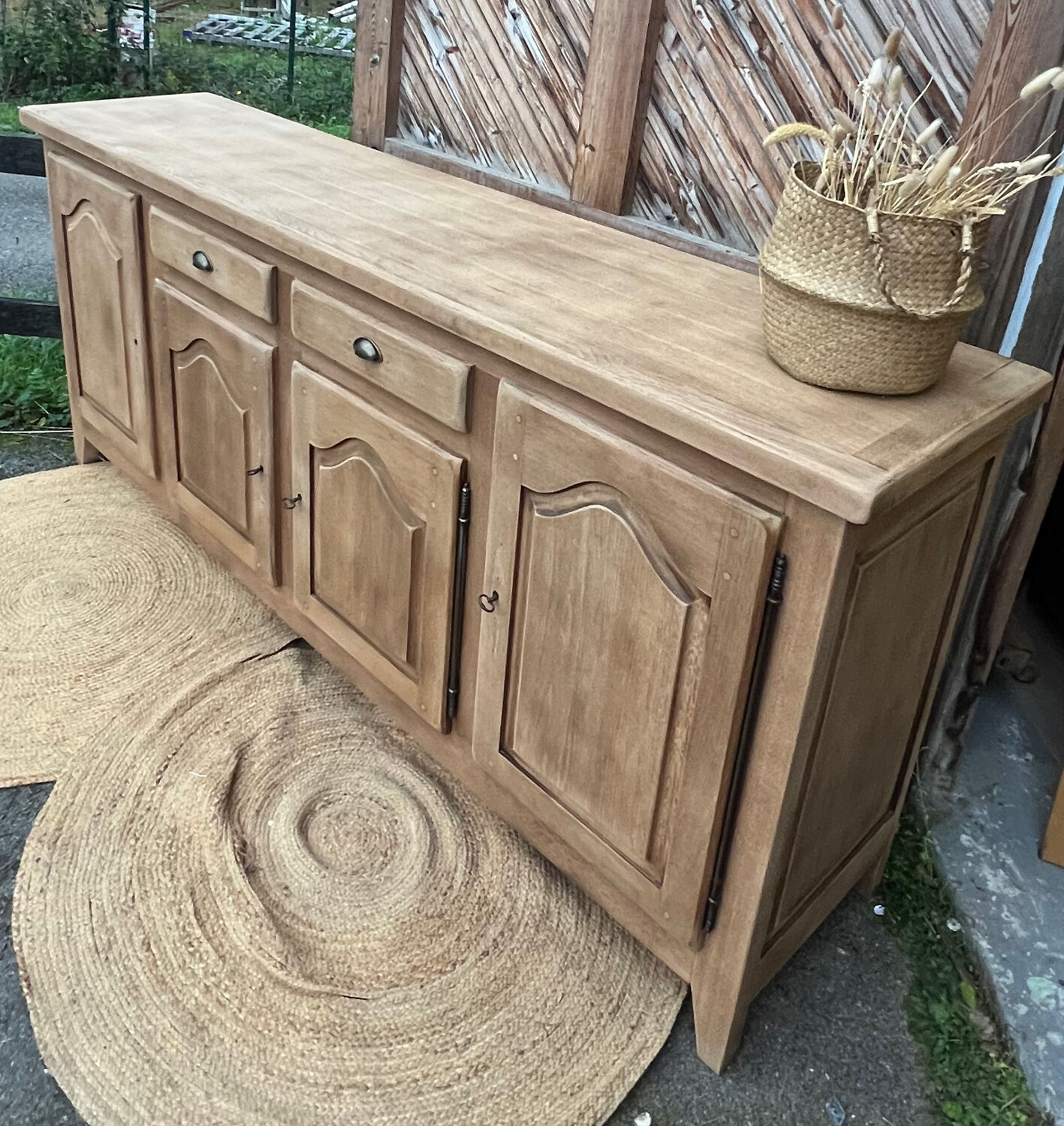 Antique sideboard/buffet in raw oak with splayed legs - 1950s