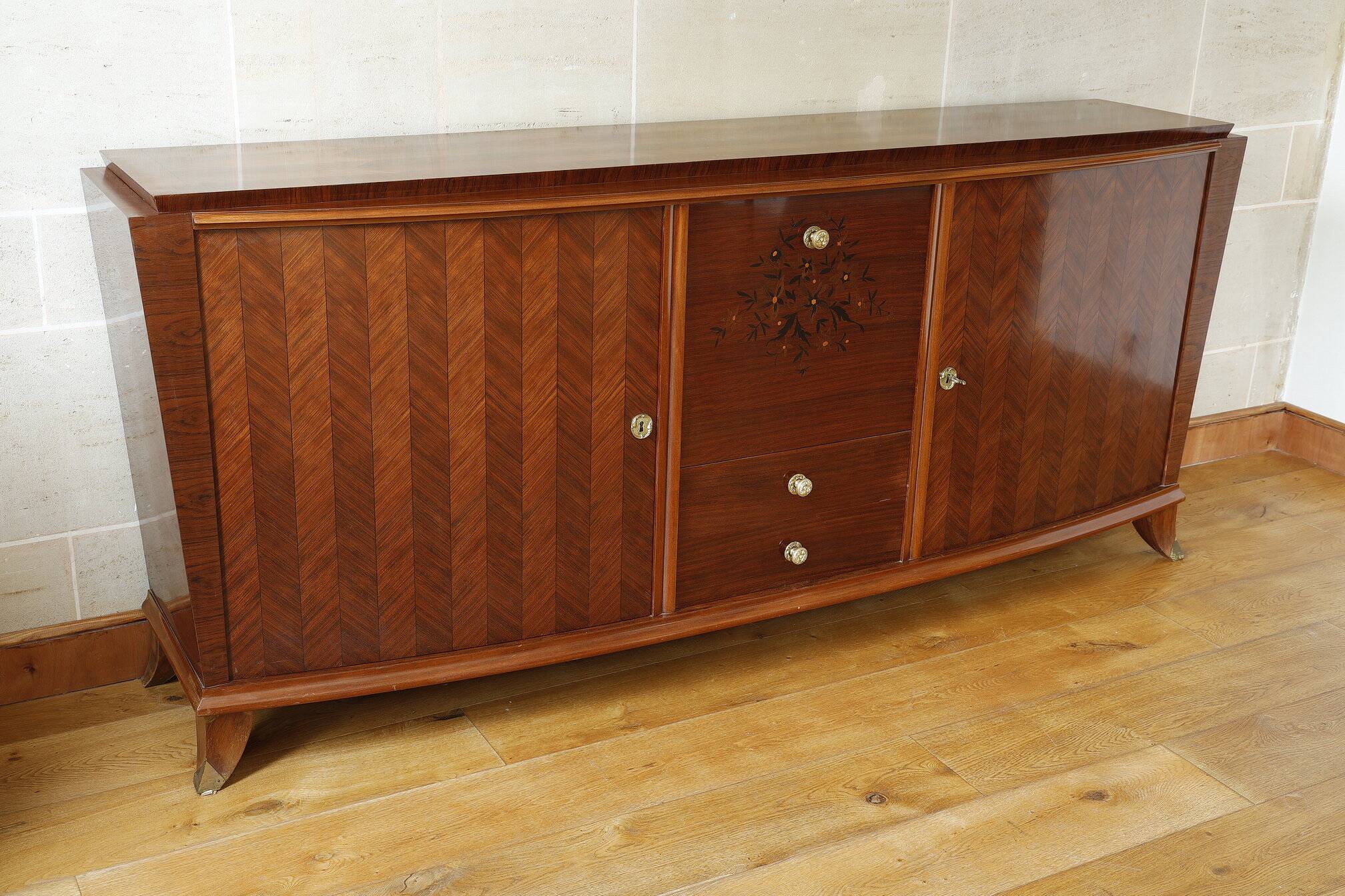 Rosewood and rosewood sideboard in the style of Jules Leleu