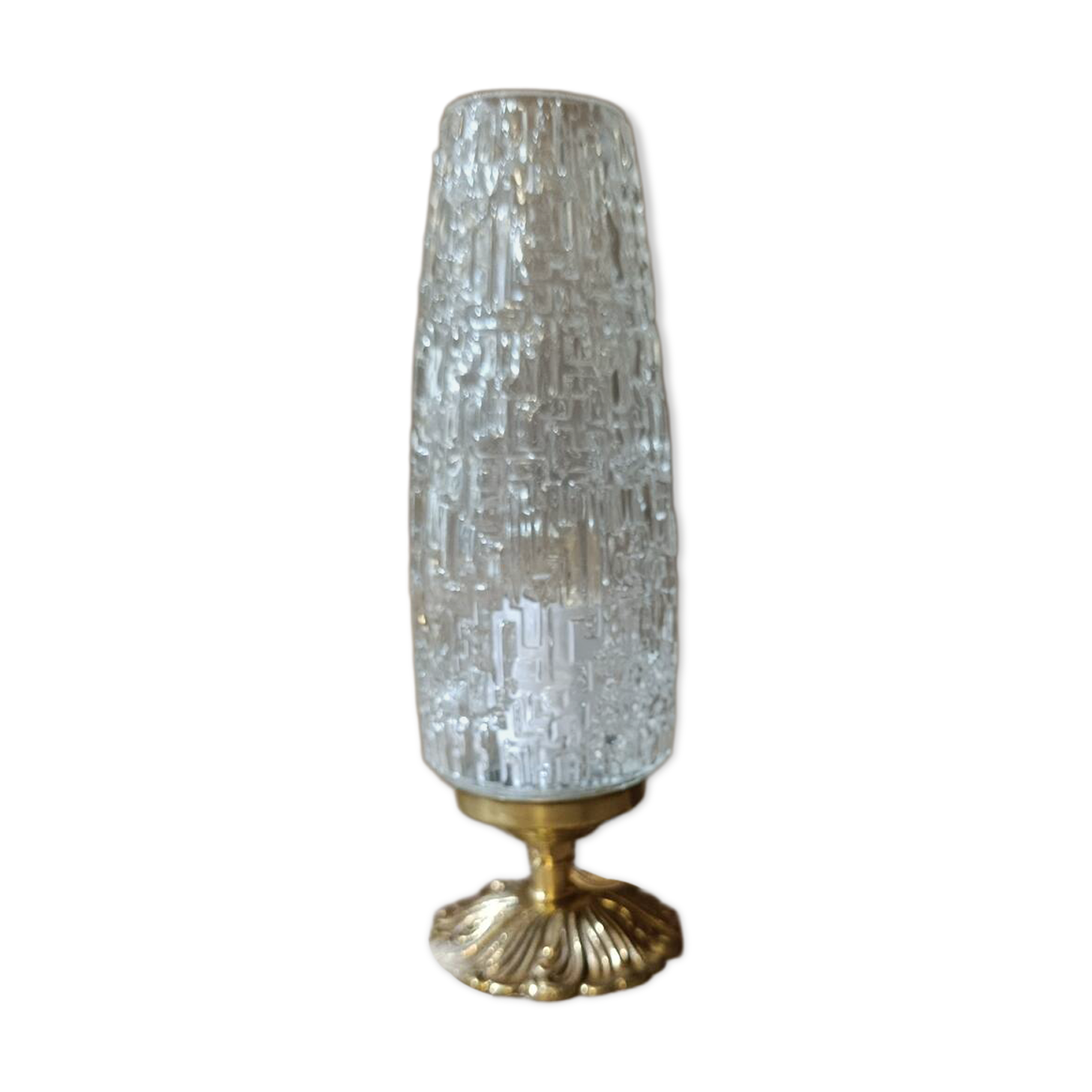 Chic retro table lamp in bronze, spindle glass Lumel, upcycled vintage