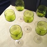 6 Antique Alsace White Wine Glasses with Engraved Decor