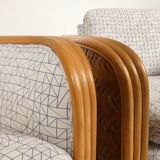 Set of 2 bamboo and rattan fauteuils with graphic fabric