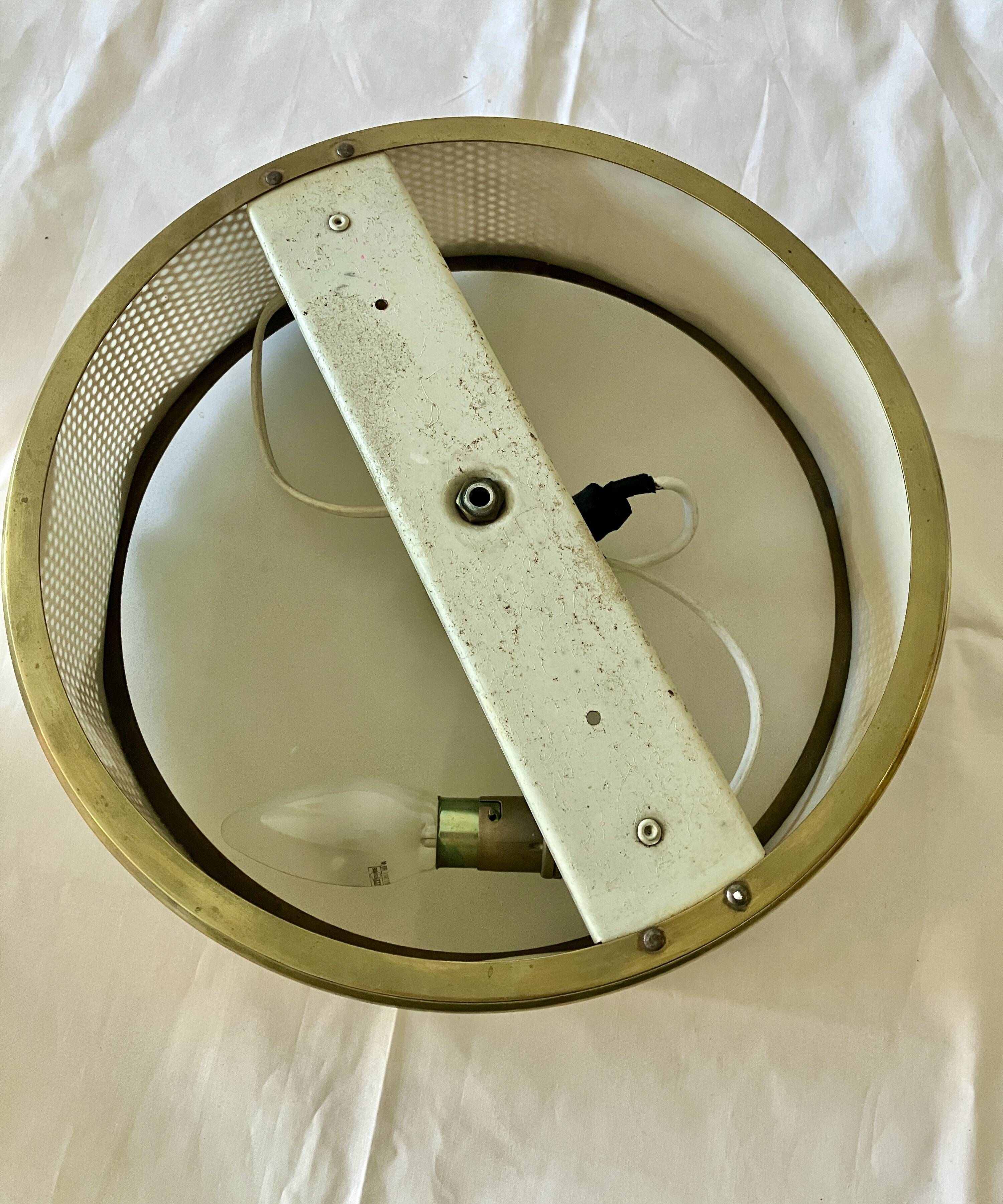 Lunel ceiling light, perforated metal and frosted glass from the 1950s.