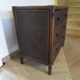 Vintage-commode 3 tioirs -bois bambou et rotin tressé - années 80