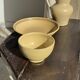 Small vintage yellow terracotta bowl with a handmade pedestal H8 D12