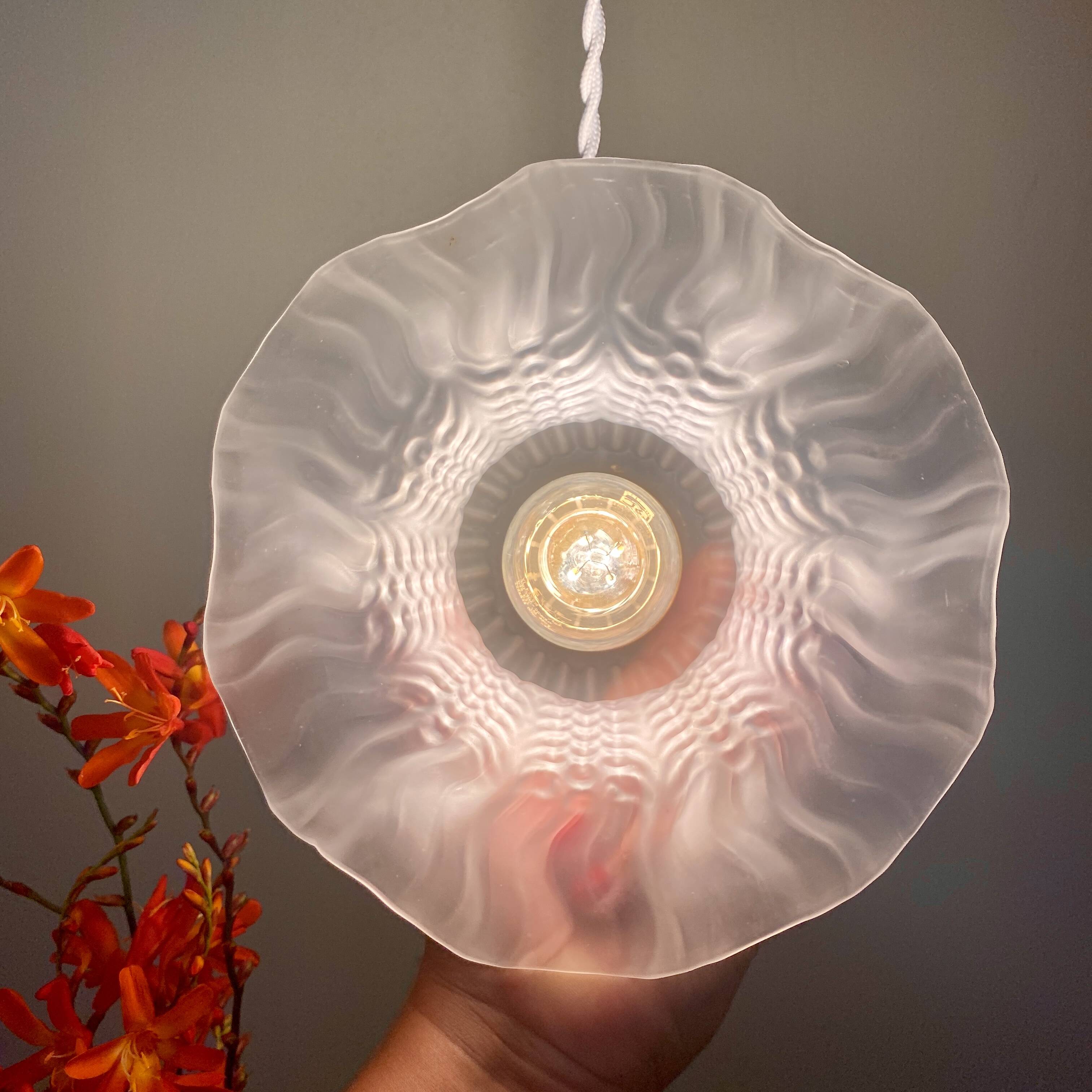 Vintage frosted glass tulip pendant light
