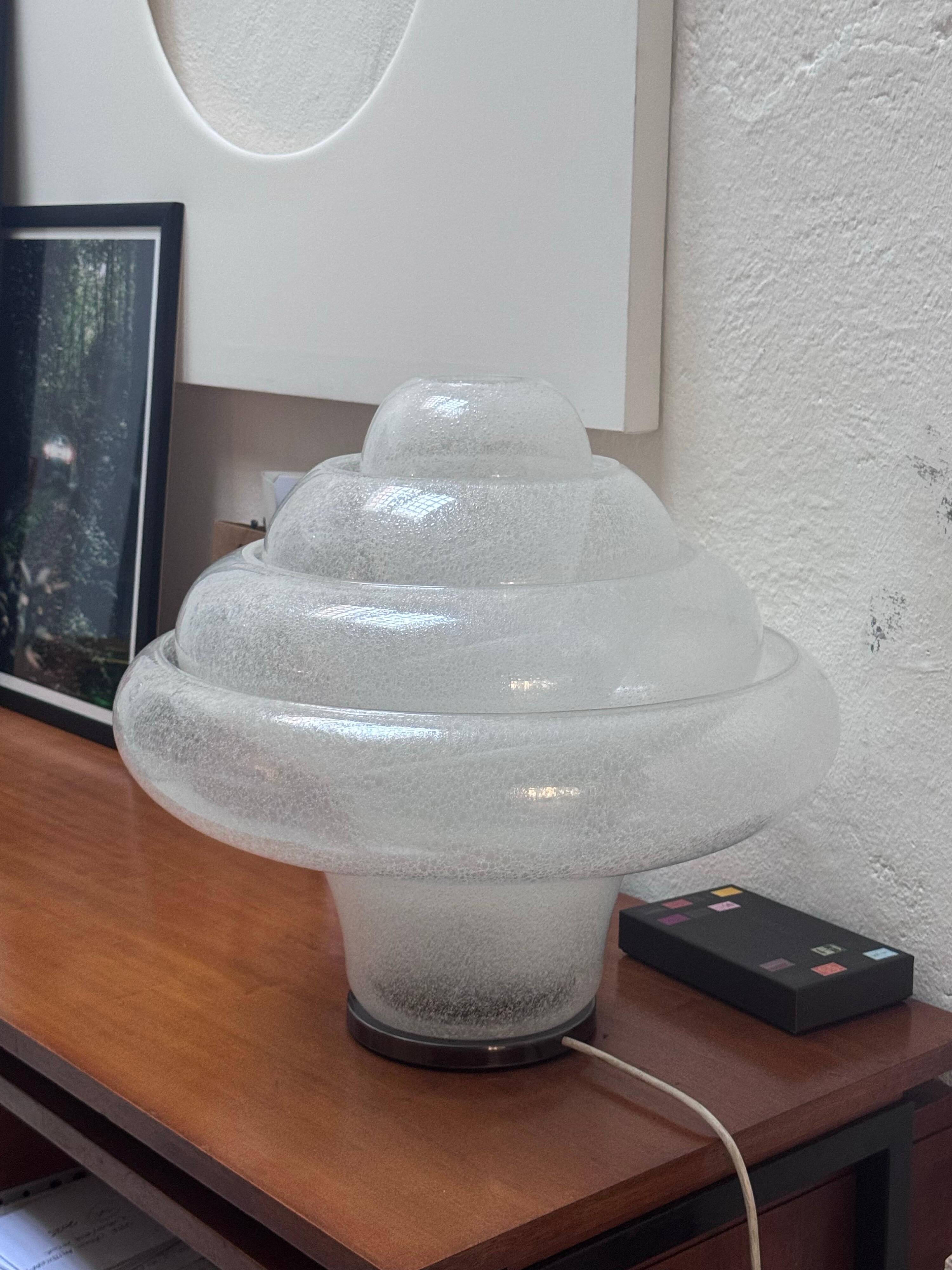 Lampe de table vintage Lotus par Carlo Nason pour Mazzega, verre de Murano soufflé, rare