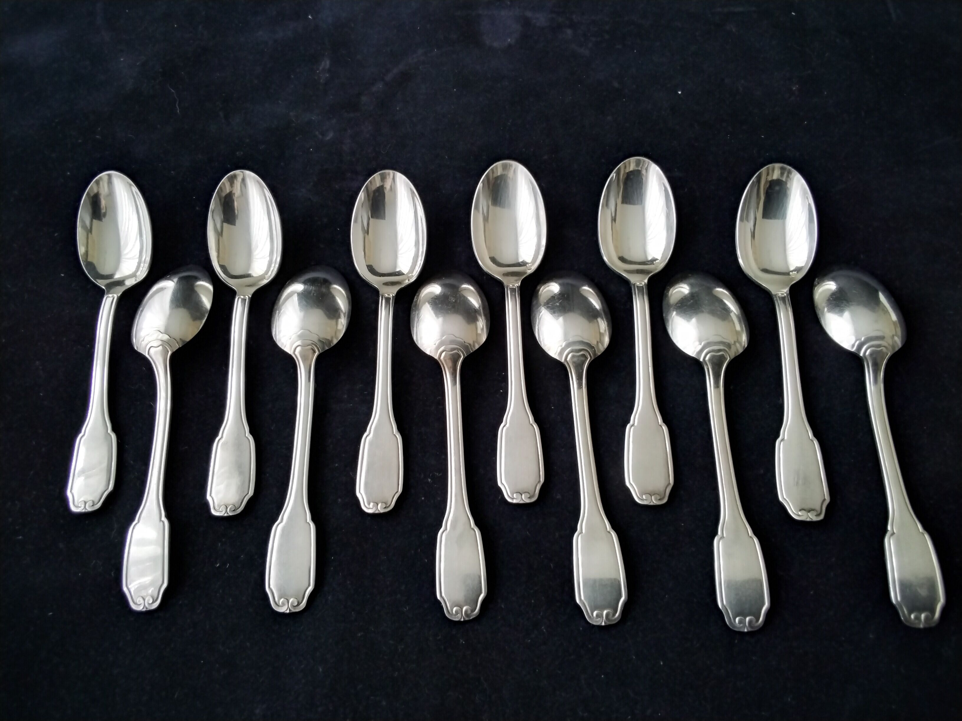 Box of 12 mocha spoons in silver metal Orbrille