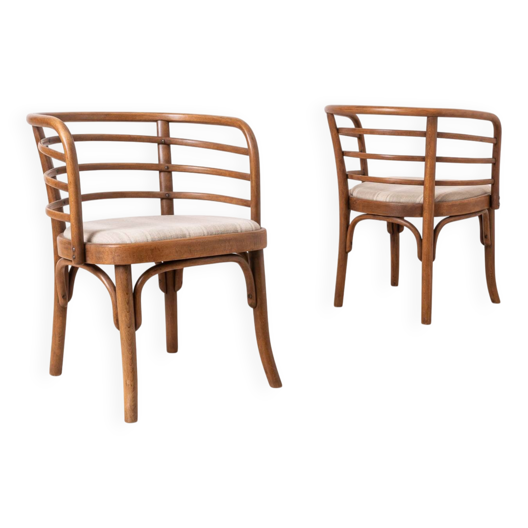 Lot de 2 fauteuils Thonet, modèle B246, années 1930, restaurés et retapissés