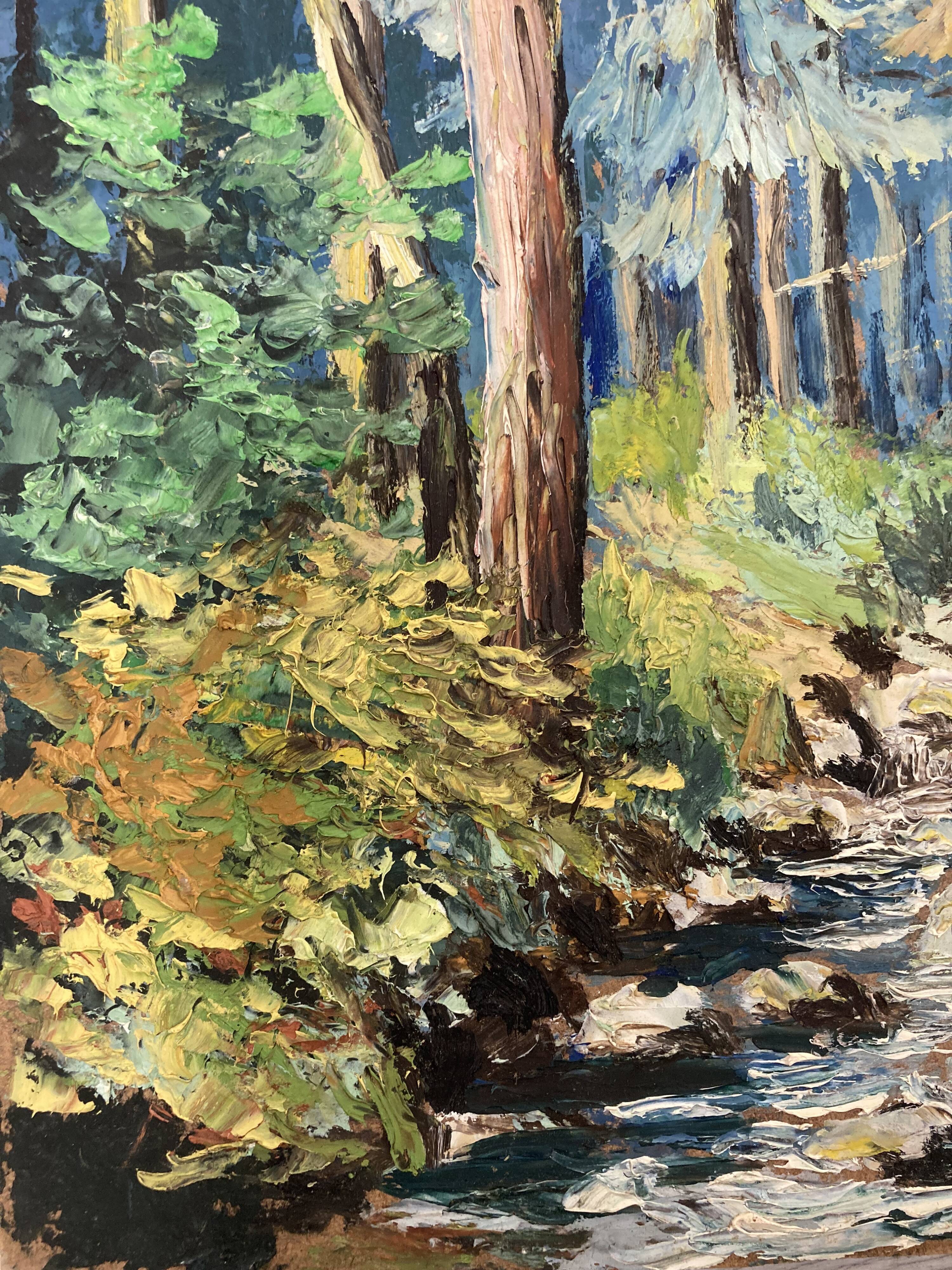 Huile sur panneau forêt vintage