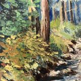 Huile sur panneau forêt vintage