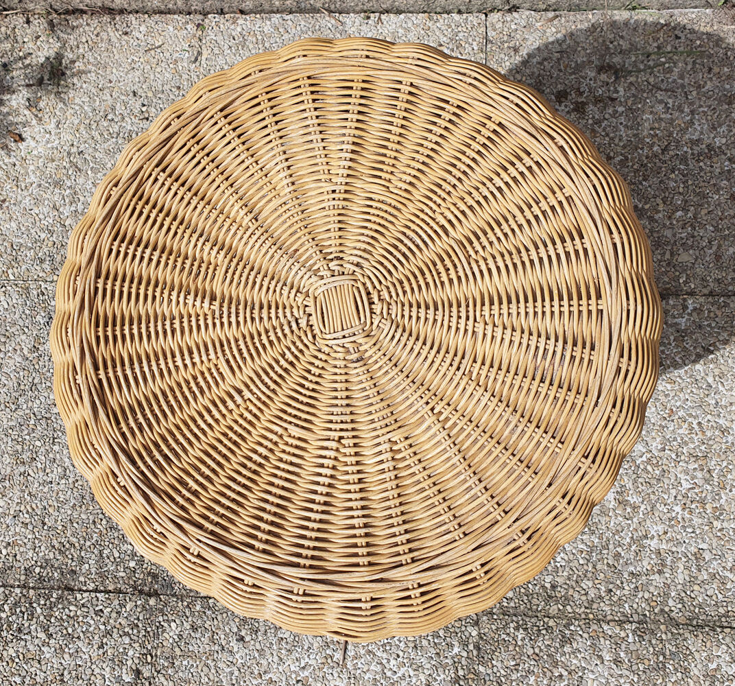 Peestal table, coffee table, bamboo and rattan, vintage, 60s