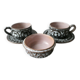 2 cups, 2 saucers and a Vallauris bowl from the 60s