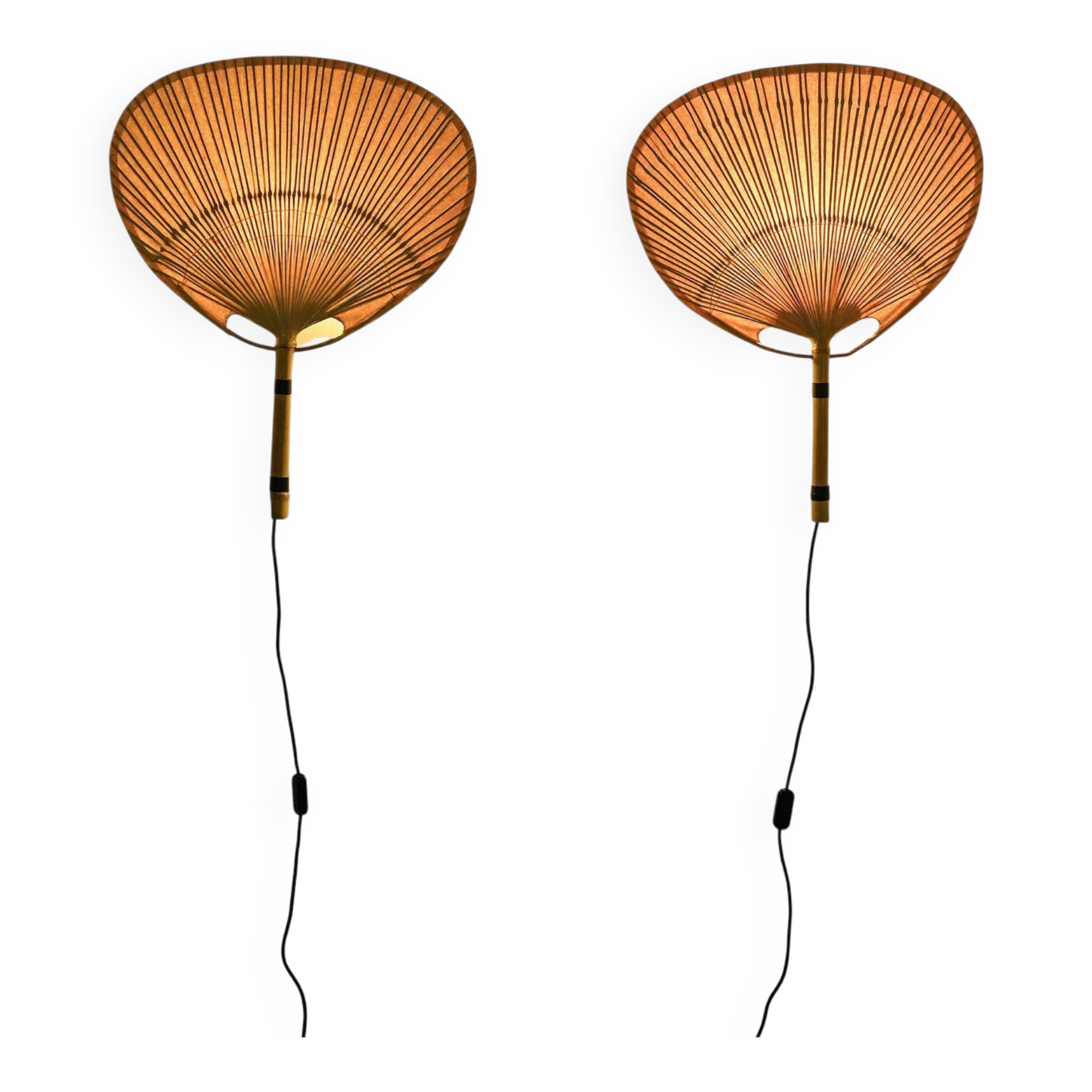 Pair of Uchiwa II wall lights by Ingo Maurer, Design M 1973