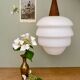 Vintage Scandinavian pendant lamp in teak and opaline