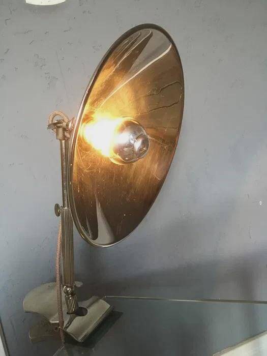 Glory industrial clamp lamp, chrome reflector shade, Germany, 1950s