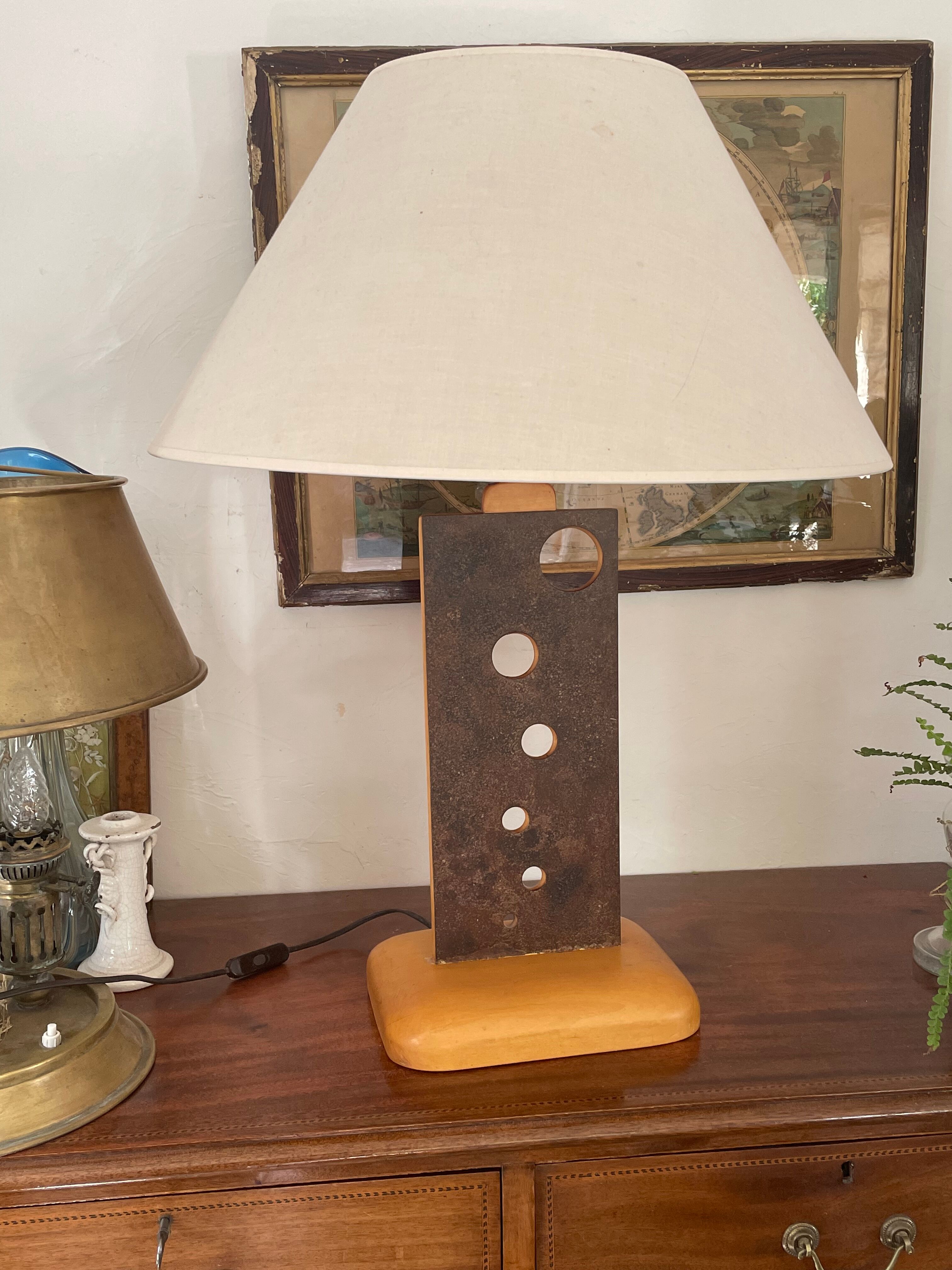 Vintage wood and metal lamp 47cm