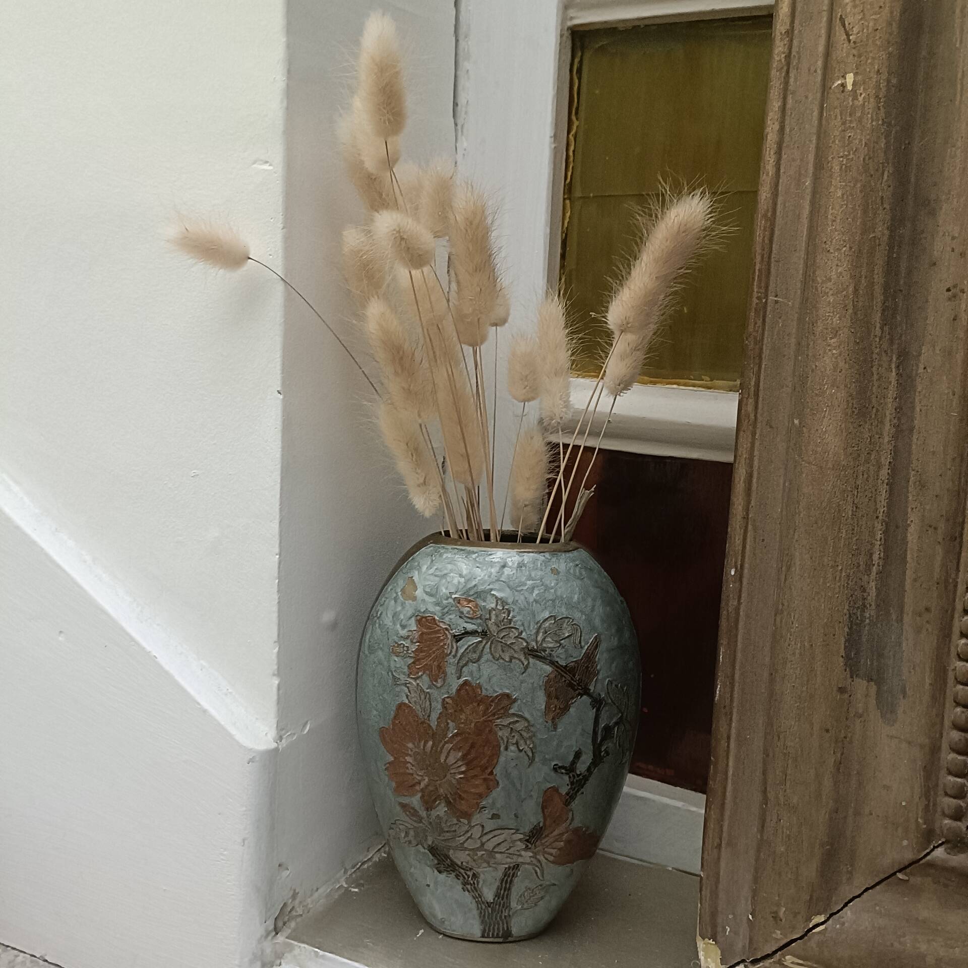Vase ovale laiton et émail cloisonné