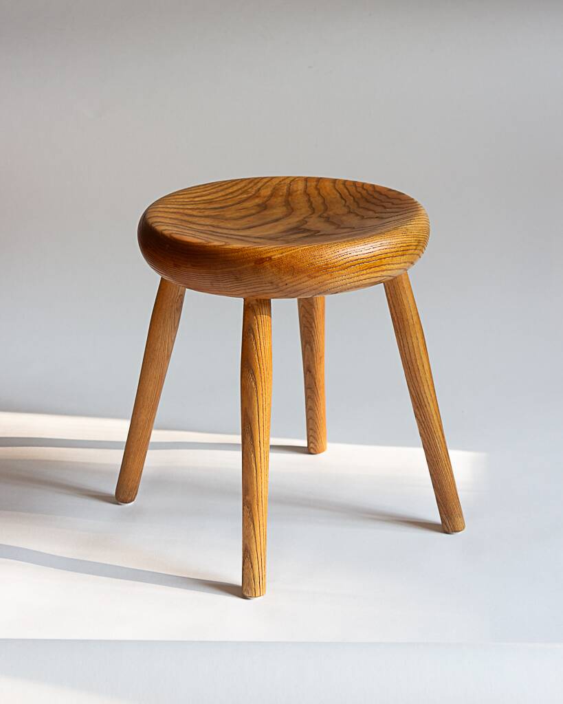 Tabouret de type berger en bois blond, Années 60
