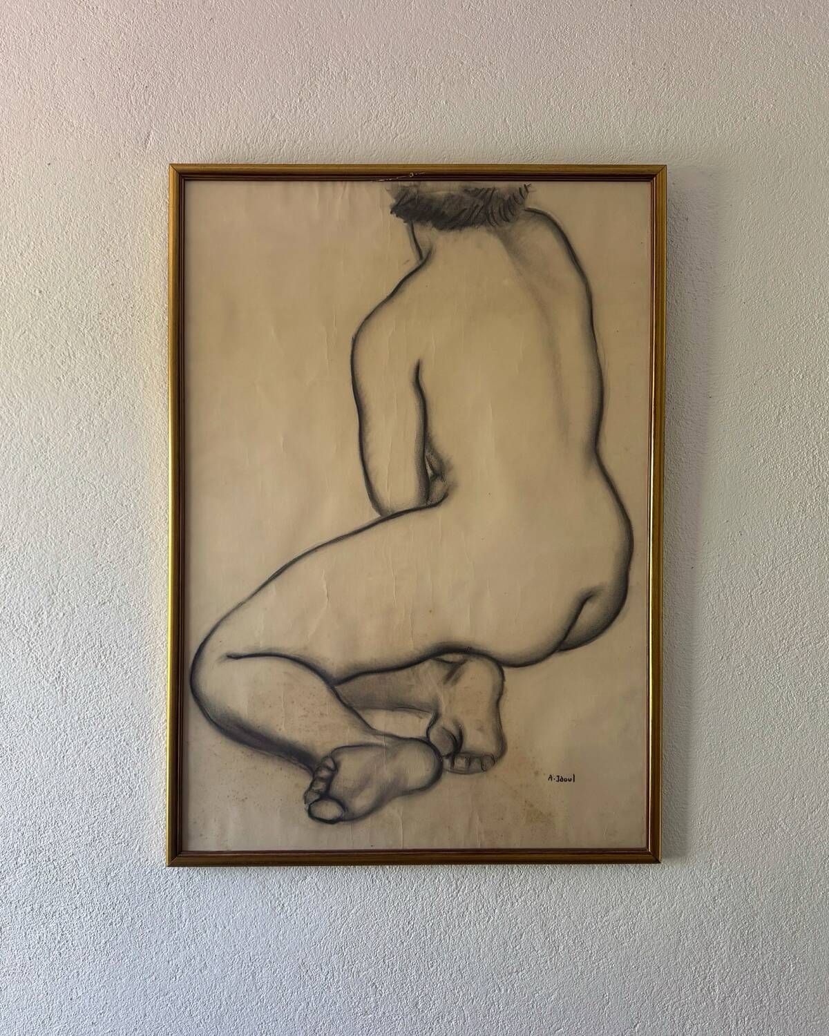Large nude charcoal painting by André Jaoul