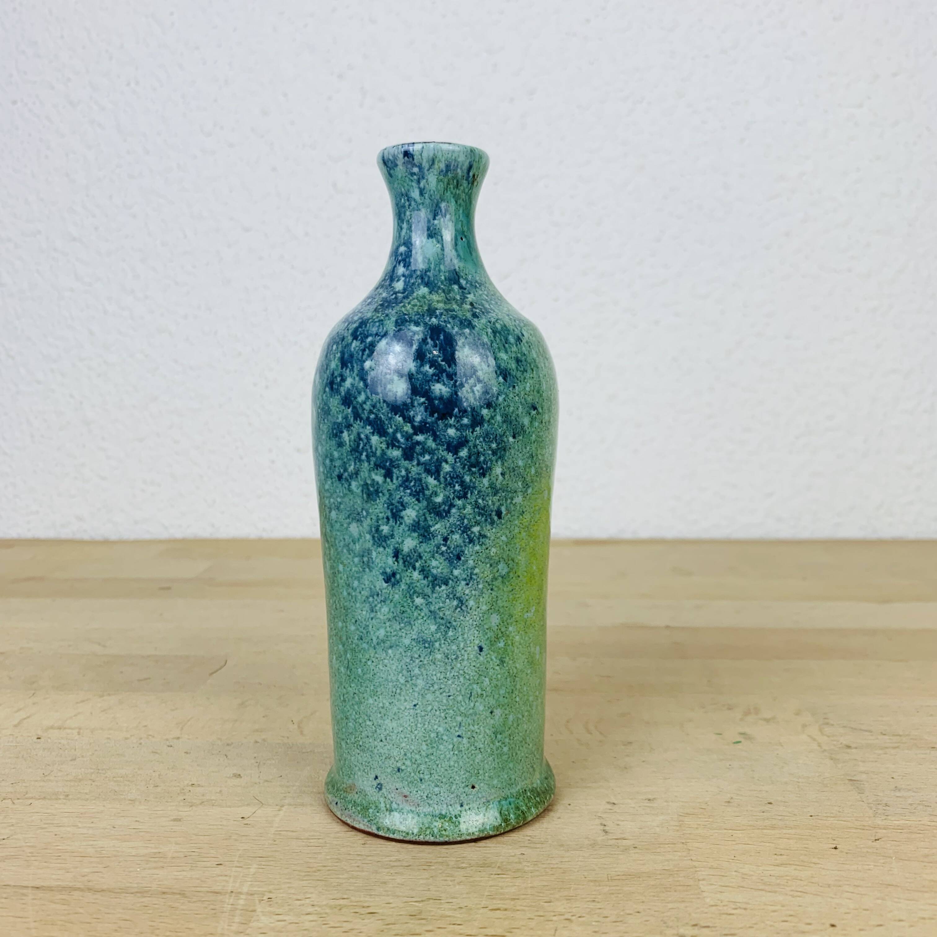 Blue ceramic bottle vase