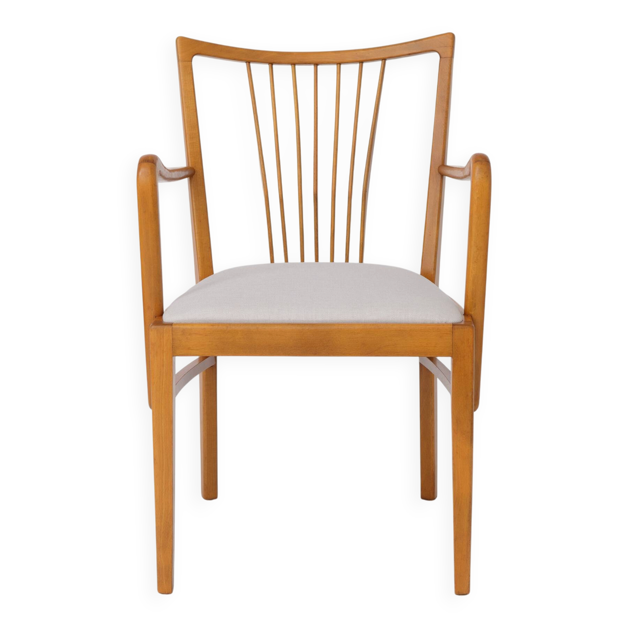 Vintage 1950s German Armchair | Solid Beech Wood | Newly Upholstered Chair