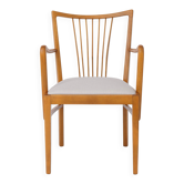 Fauteuil vintage des années 1950 | Bois de hêtre massif | Chaise nouvellement rembourrée