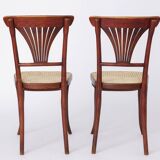 4 chaises de café viennoises en bois et cannage, restaurées, début du XXe siècle