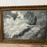 Framed marine study painting signed 1920