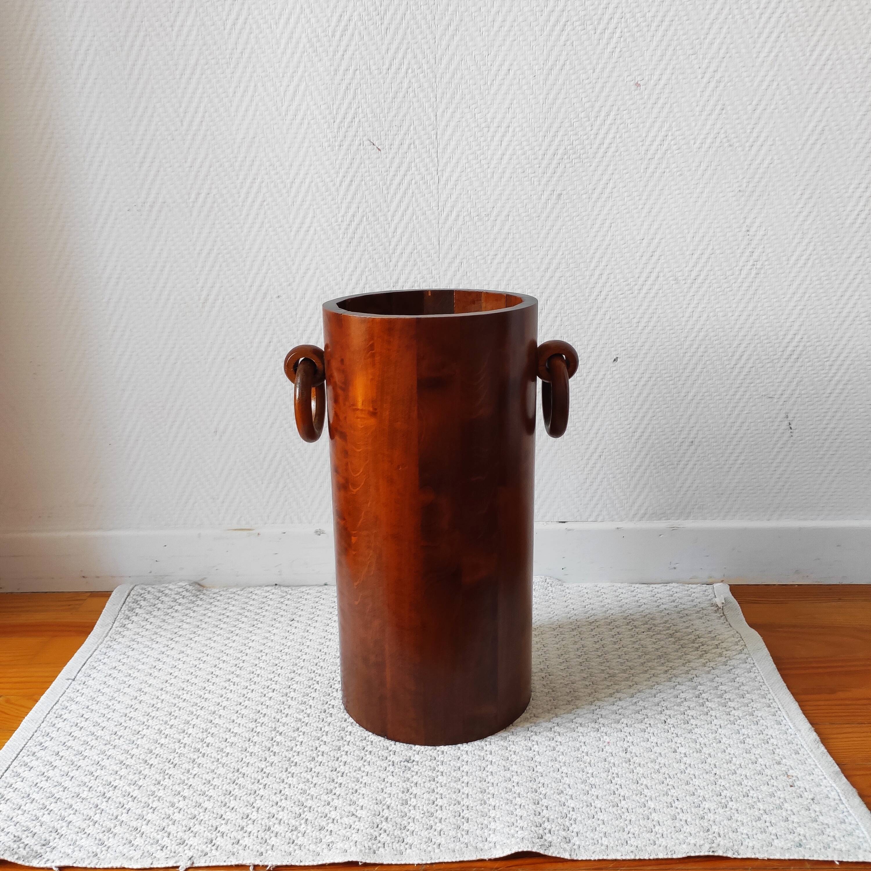 Brutalist sculptural wooden umbrella stand from the 1970s.