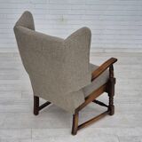 1960s, Scandinavian design, reupholstered high-back armchair, furniture wool, oak wood.