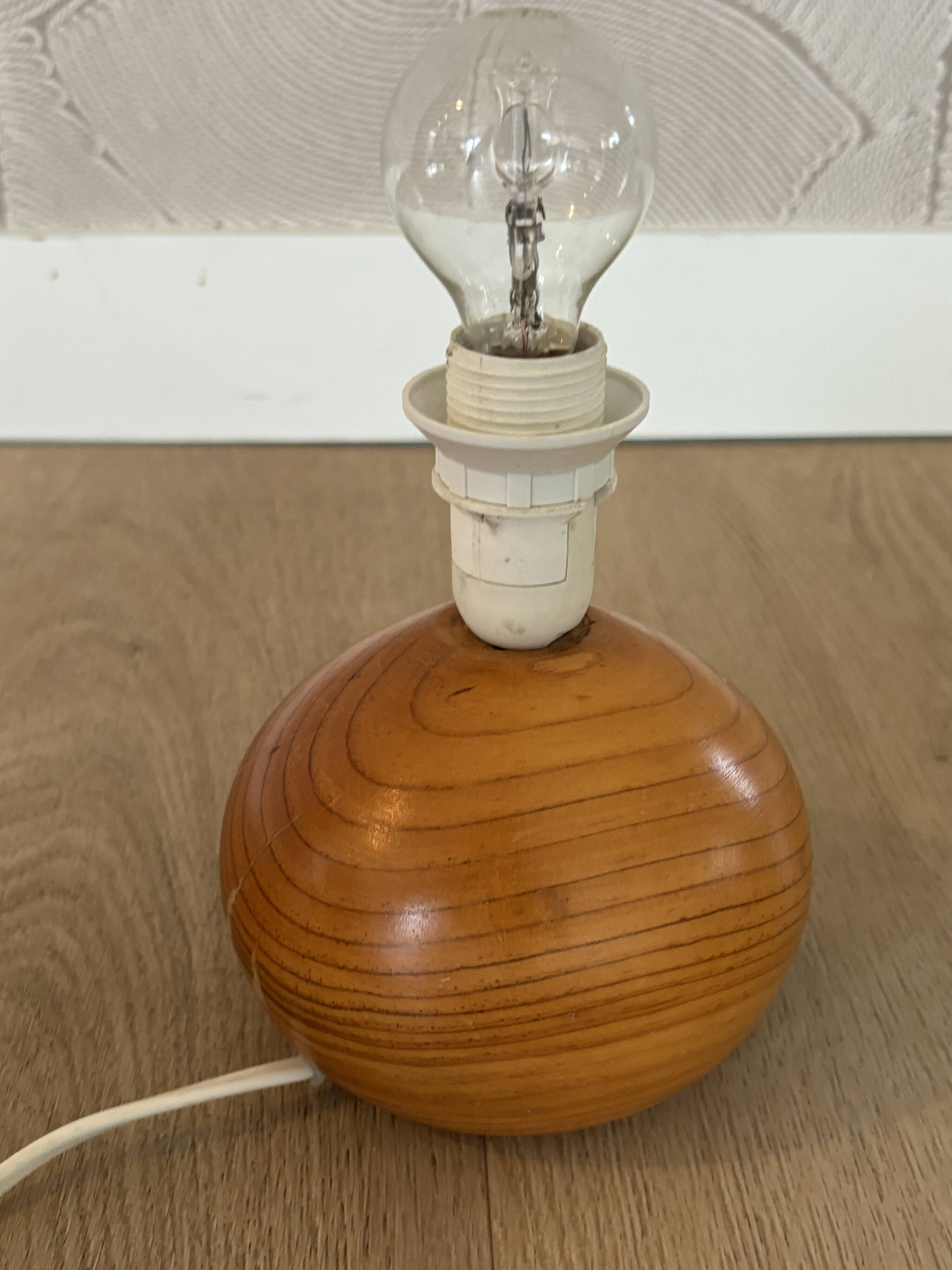 vintage wooden ball lamp small model with fabric shade 80's design