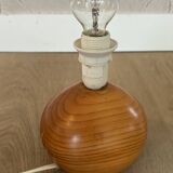 vintage wooden ball lamp small model with fabric shade 80's design