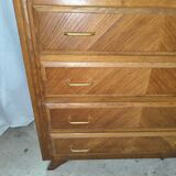 Jolie commode de 4 tiroirs pieds compas plaquage chene