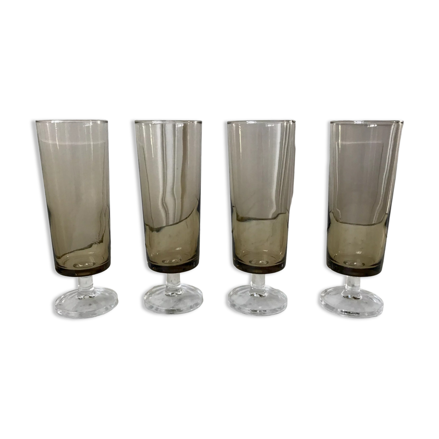 Set of 4 champagne flutes in smoked glass 70s