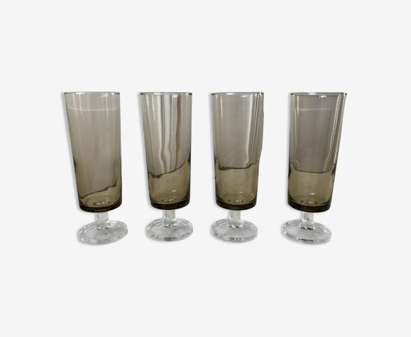 Lot de 4 flûtes à champagne en verre fumé années 70