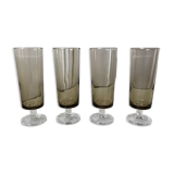 Set of 4 champagne flutes in smoked glass 70s