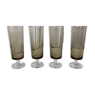 Lot de 4 flûtes à champagne en verre fumé années 70